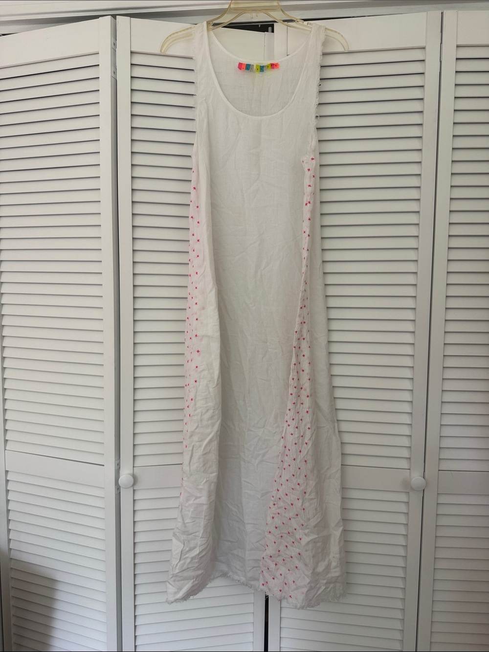 Barney's White Maxi Tank Dress with Pink Dot Side Panels